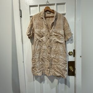 Everlane Tan Checkered Collared Shirt